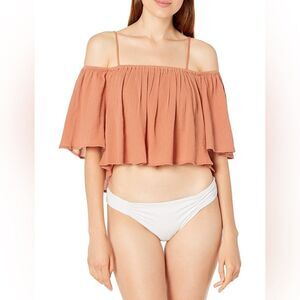 Seafolly‎ Cover Up Top Women's Medium Off Shoulder Ruffle Beach Flowy Summer